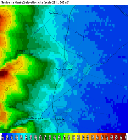 Senice na Hané elevation map