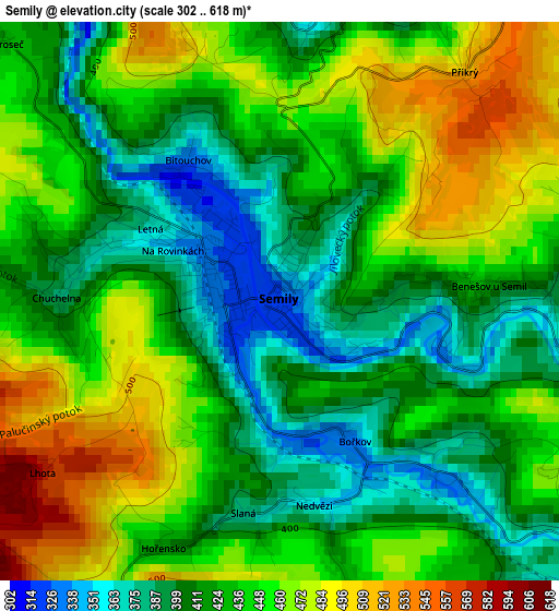 Semily elevation map