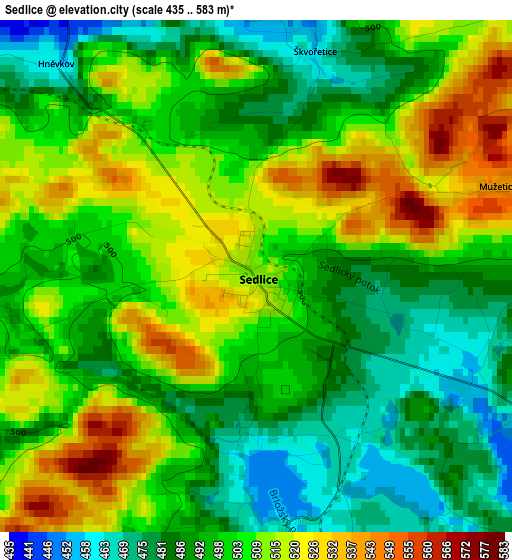 Sedlice elevation map