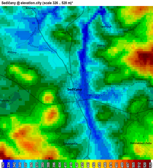 Sedlčany elevation map