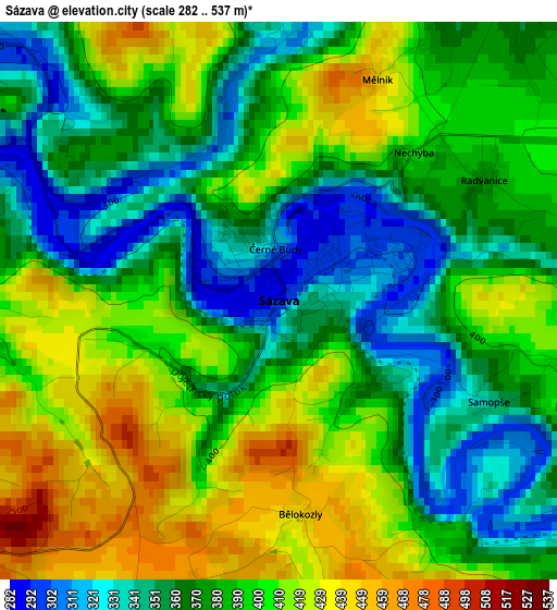 Sázava elevation map