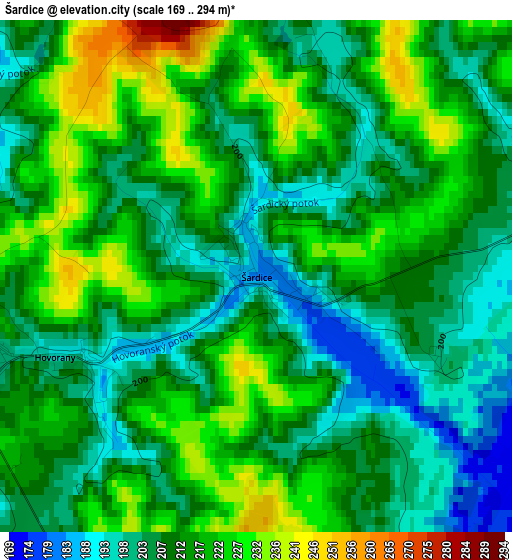 Šardice elevation map