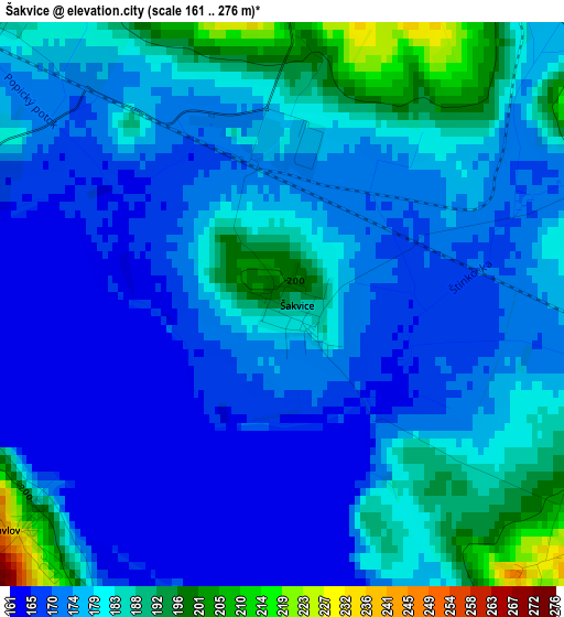 Šakvice elevation map