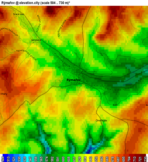 Rýmařov elevation map