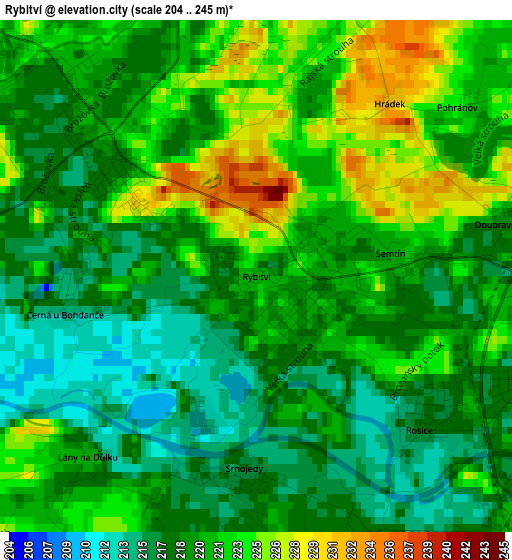 Rybitví elevation map