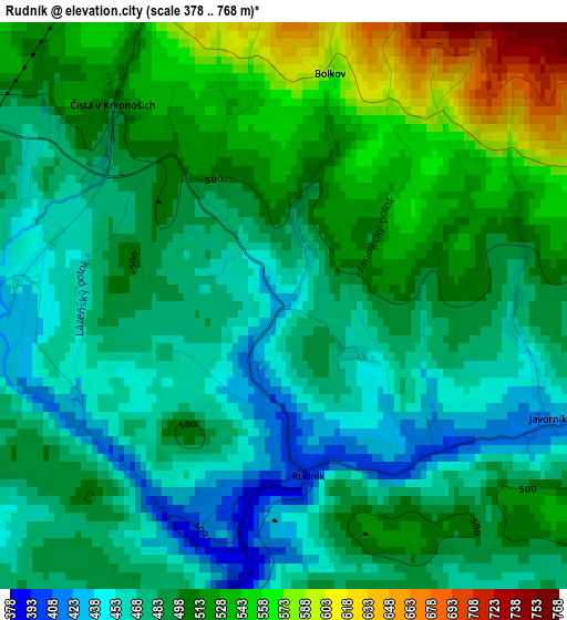 Rudník elevation map