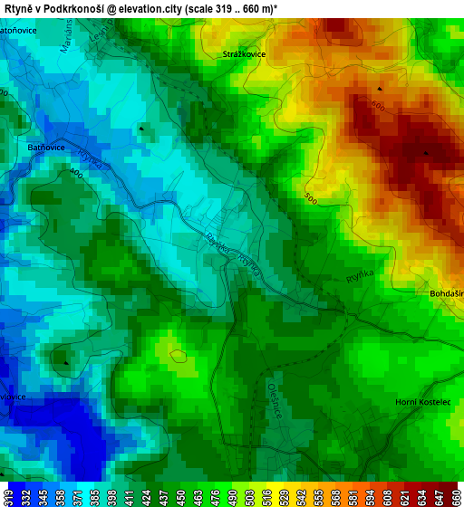 Rtyně v Podkrkonoší elevation map