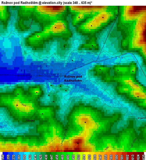 Rožnov pod Radhoštěm elevation map