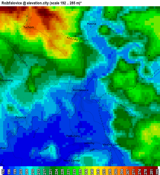 Rožďalovice elevation map