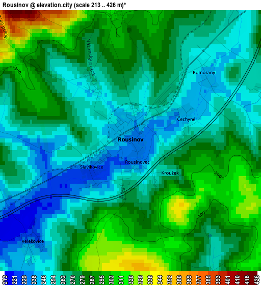 Rousínov elevation map