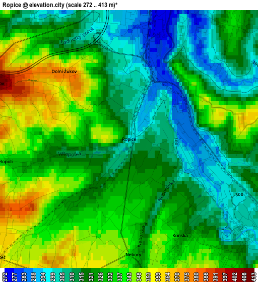 Ropice elevation map