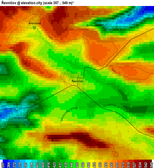 Řevničov elevation map