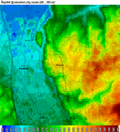 Řepiště elevation map