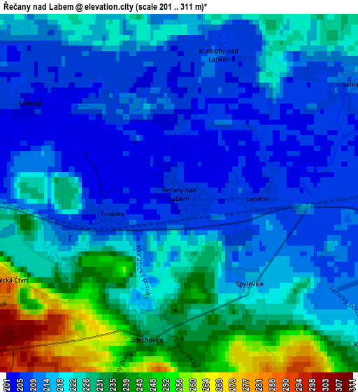 Řečany nad Labem elevation map