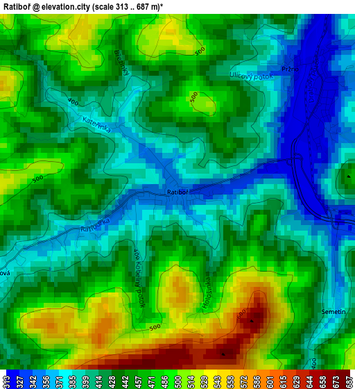 Ratiboř elevation map