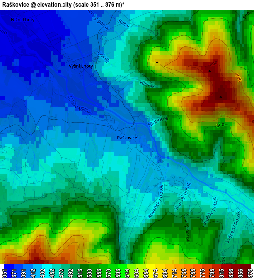 Raškovice elevation map