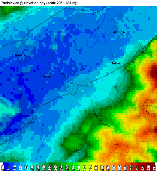 Radslavice elevation map