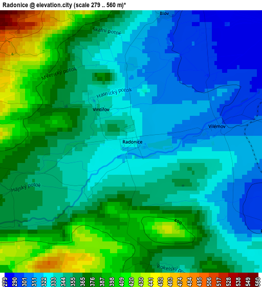 Radonice elevation map