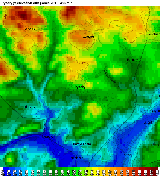 Pyšely elevation map