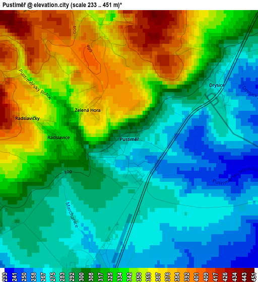 Pustiměř elevation map