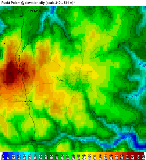 Pustá Polom elevation map