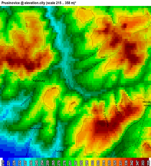 Prusinovice elevation map