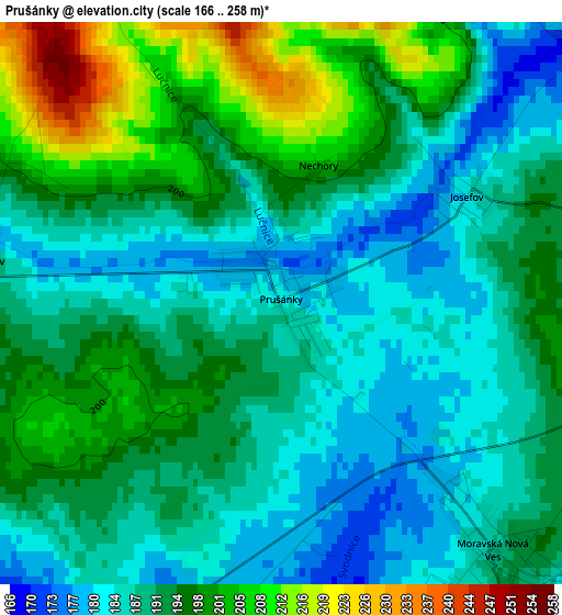 Prušánky elevation map