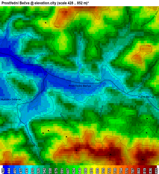 Prostřední Bečva elevation map