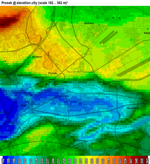 Prosek elevation map