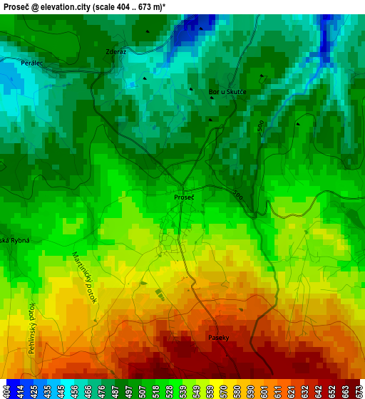 Proseč elevation map