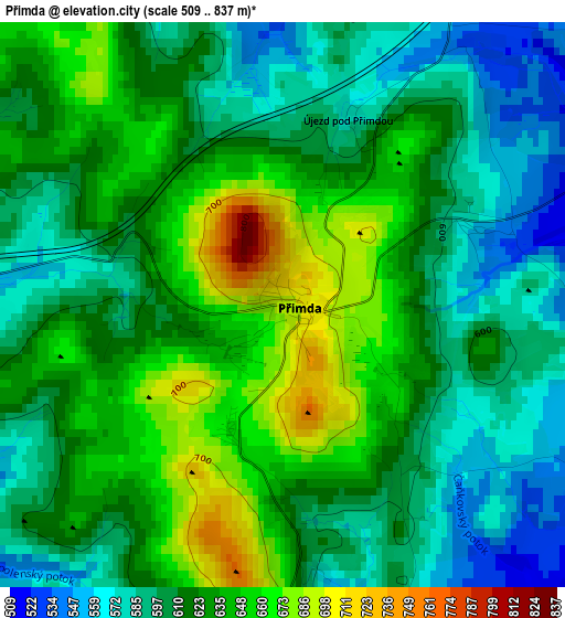 Přimda elevation map