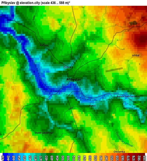 Přibyslav elevation map