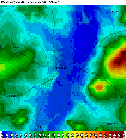 Přeštice elevation map