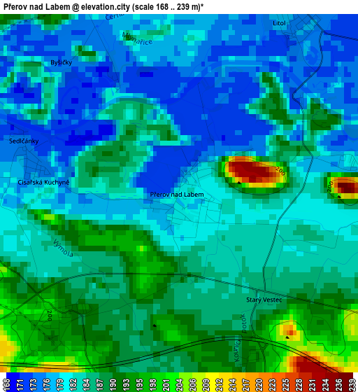 Přerov nad Labem elevation map