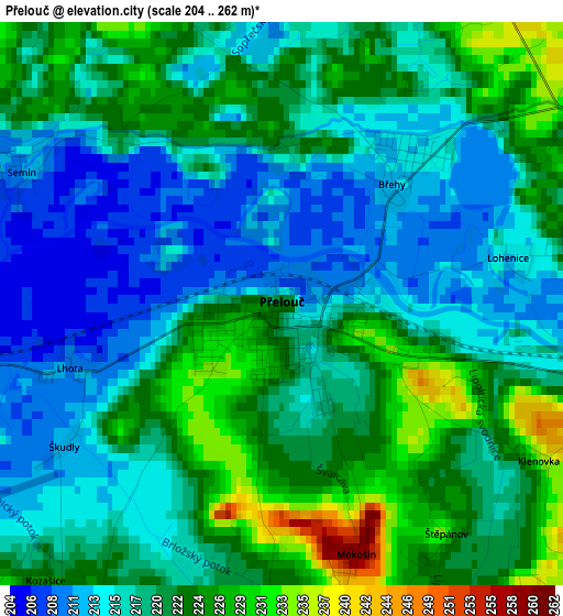 Přelouč elevation map