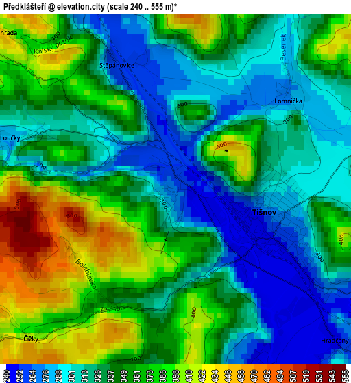 Předklášteří elevation map