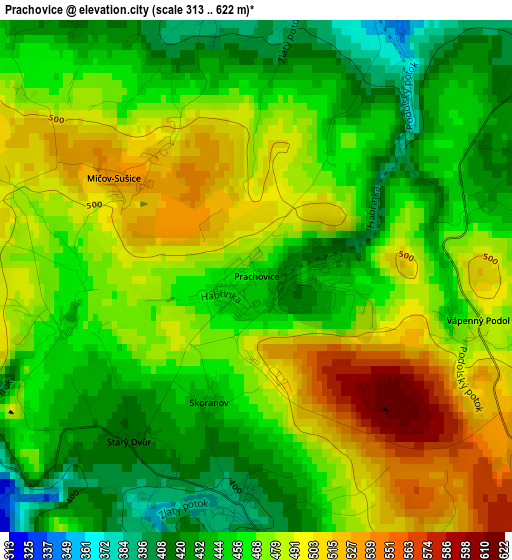 Prachovice elevation map