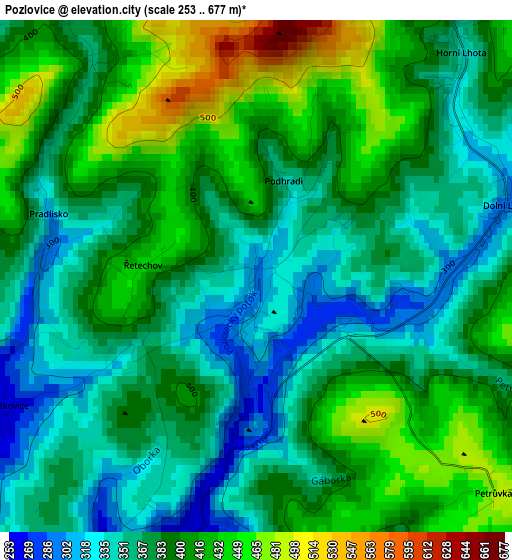 Pozlovice elevation map