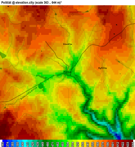 Potštát elevation map