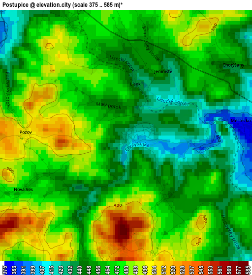 Postupice elevation map