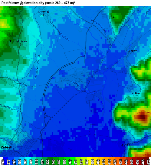 Postřelmov elevation map