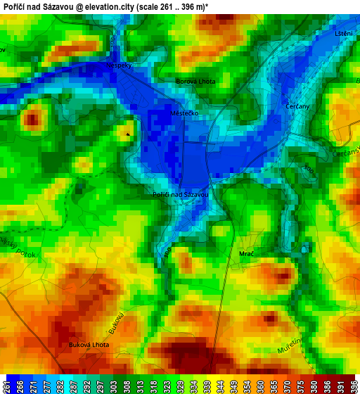 Poříčí nad Sázavou elevation map