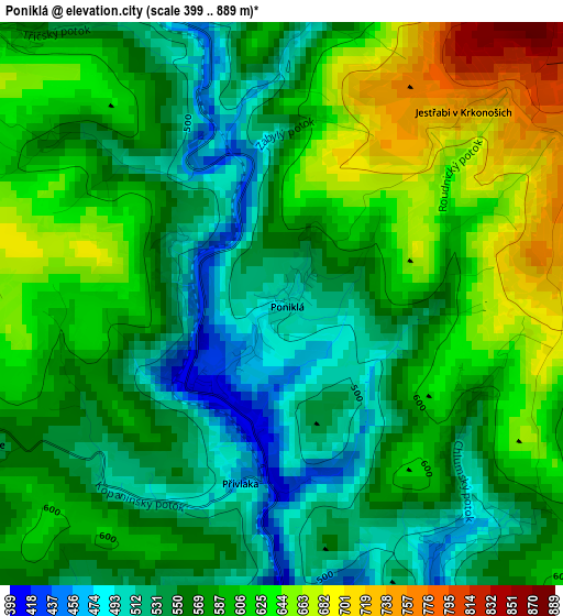 Poniklá elevation map