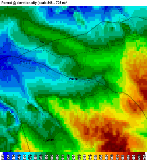 Pomezí elevation map