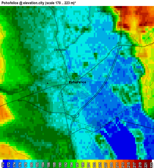 Pohořelice elevation map