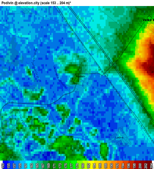 Podivín elevation map