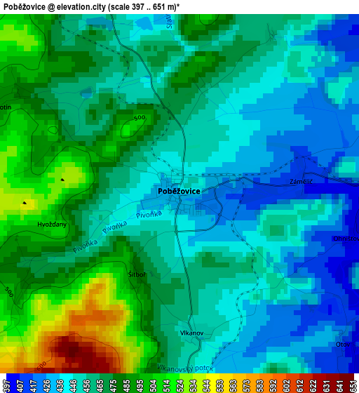 Poběžovice elevation map