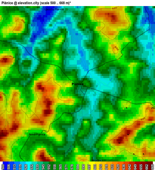 Plánice elevation map