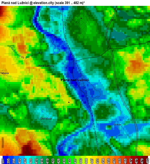 Planá nad Lužnicí elevation map