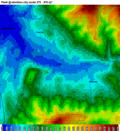 Písek elevation map